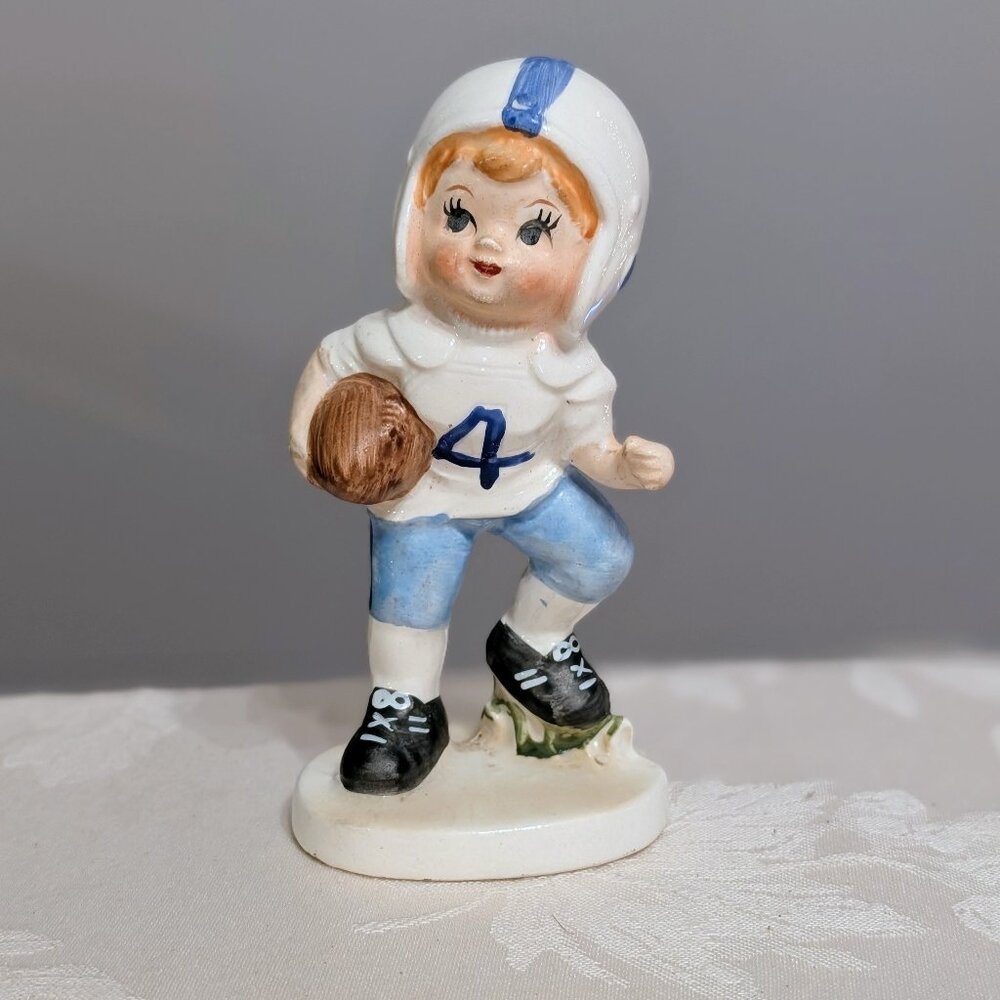 VTG Norcrest #4 Football Player Figurine 4.5" Japan Blue Rare Model # E-6467